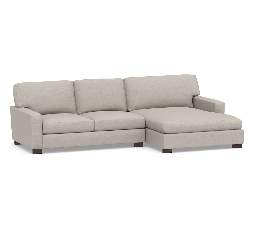 Turner Square Arm Upholstered Left Arm Loveseat with Double Wide Chaise Sectional, Down Blend Wrapped Cushions, Chunky Basketweave Stone - Image 0