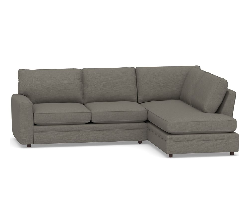 Pearce Square Arm Upholstered Left Loveseat Return Bumper Sectional, Down Blend Wrapped Cushions, Chunky Basketweave Metal - Image 0