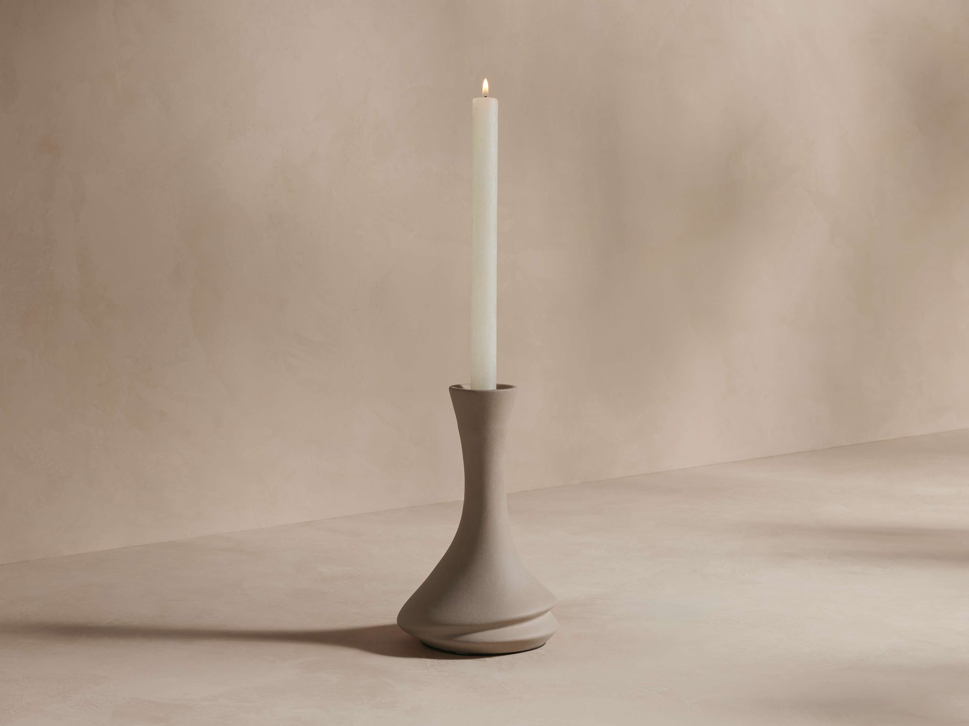 Calixta Candle Holder in Ceramic Brown  Light Taupe/I - Image 0