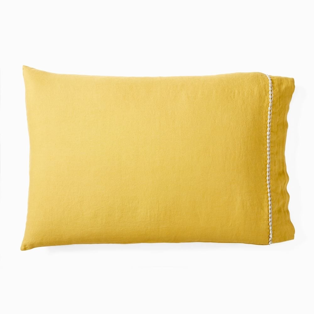 European Flax Linen Pom Pom Sheet Set, Standard Pillowcase Set, Dijon - Image 0