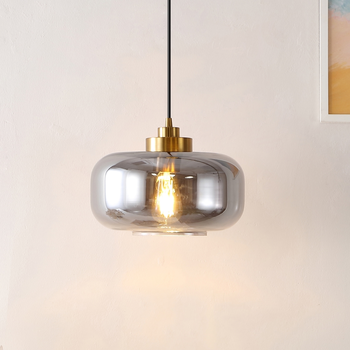 Edge 11 Inch Pendant - Smoke Grey/Brass - Safavieh - Image 6