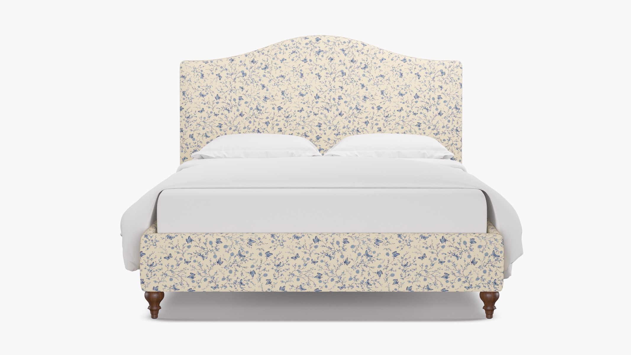 Camelback Bed, Delft Mariposa, Walnut Traditional Turned Leg, King - Image 0