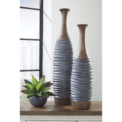2 Piece Suranne Gray Resin Floor Vase Set - Image 0