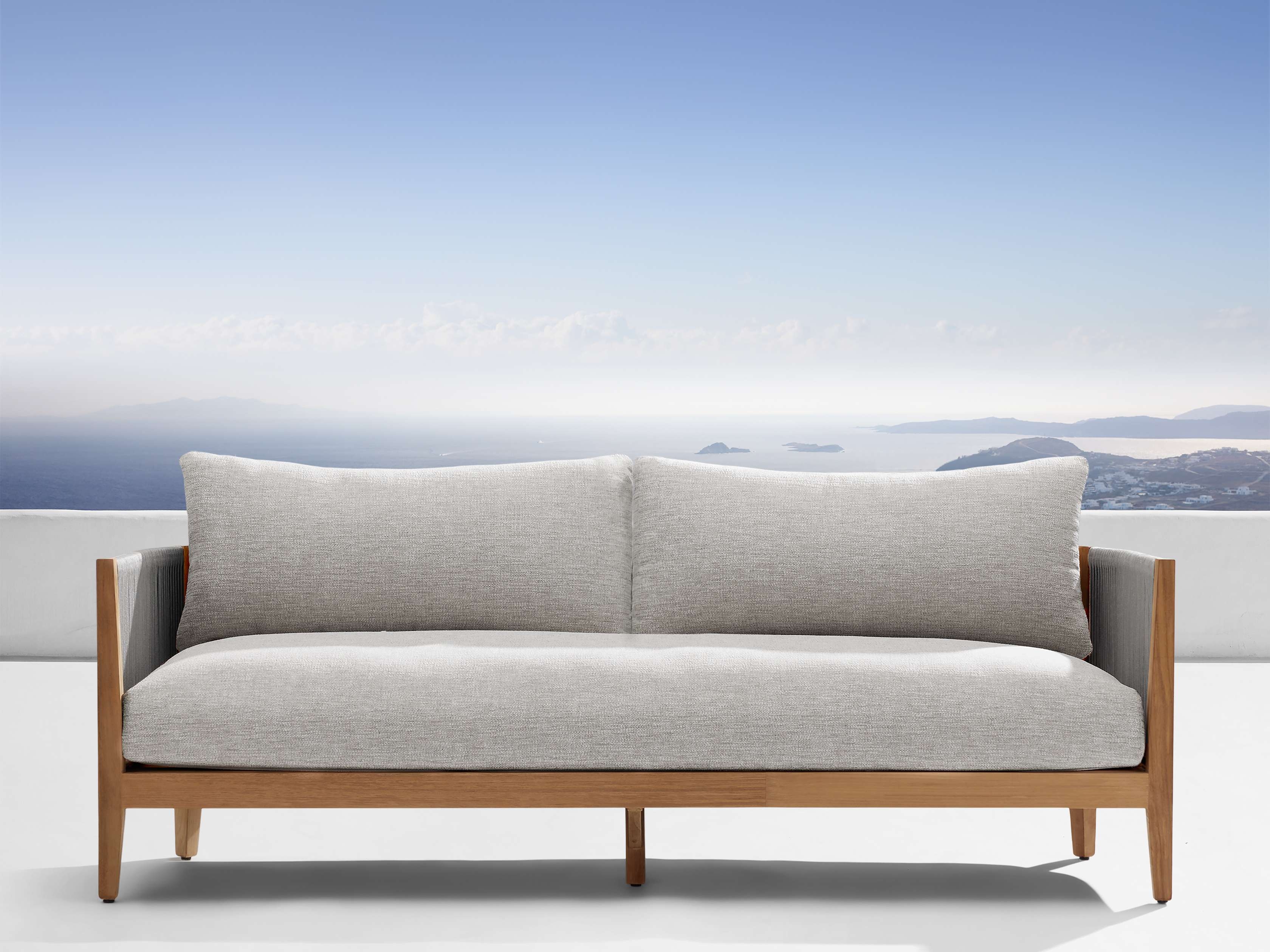 Newport Outdoor Sofa in All Weather Wicker 84" Natural  Shardai Zinc  - Image 0
