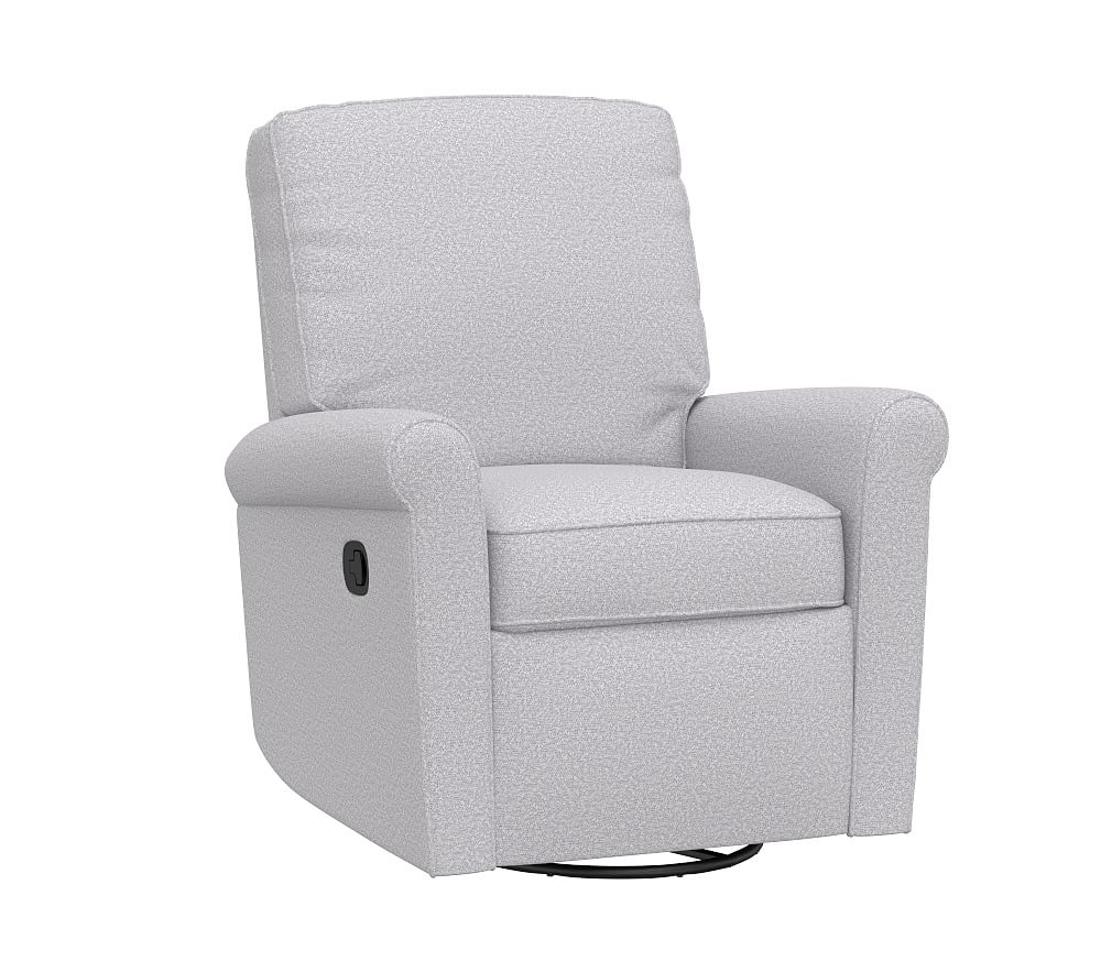 Comfort Small Spaces Swivel Manual Recliner, Brushed Boucle, Light Gray - Image 0