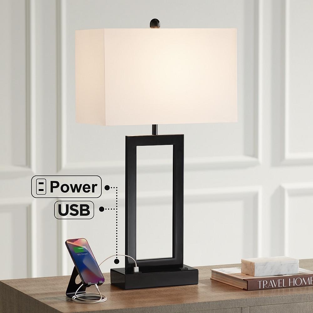 360 Lighting Todd Black Metal Table Lamp with USB Port and Outlet - Image 0
