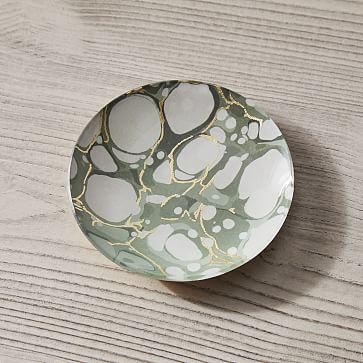 Marbled Decoupage Tray, Green, Round, Small - Image 0
