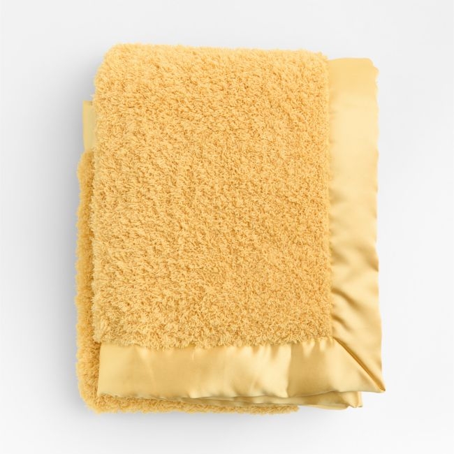 Satin Trim Luminous Yellow Plush Baby Stroller Blanket - Image 0