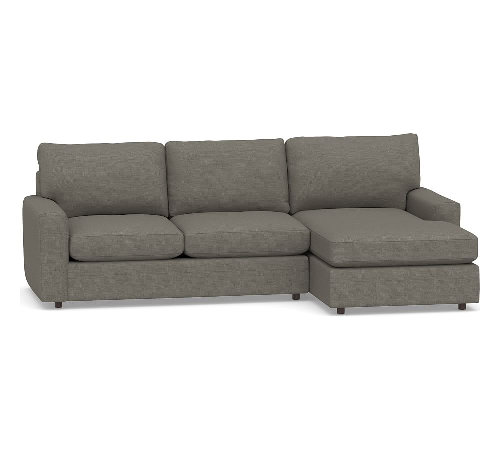 Pearce Modern Square Arm Upholstered Left Arm Loveseat with Chaise Sectional, Down Blend Wrapped Cushions, Chunky Basketweave Metal - Image 0