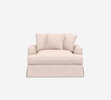 Sullivan Fin Arm Slipcovered Deep Seat Chair-and-a-Half, Down Blend Wrapped Cushions, Performance Heathered Basketweave Dove - Image 1