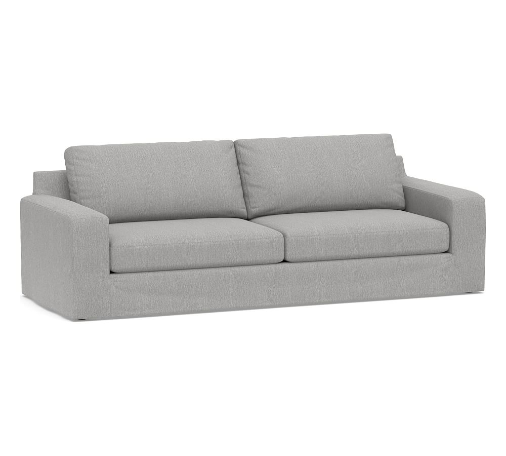 Big Sur Square Arm Slipcovered Grand Sofa 105" 2-Seater, Down Blend Wrapped Cushions, Sunbrella(R) Performance Chenille Fog - Image 0