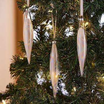 Teardrop Ice Feather Ornament, Glass, Set of 3 - Image 0