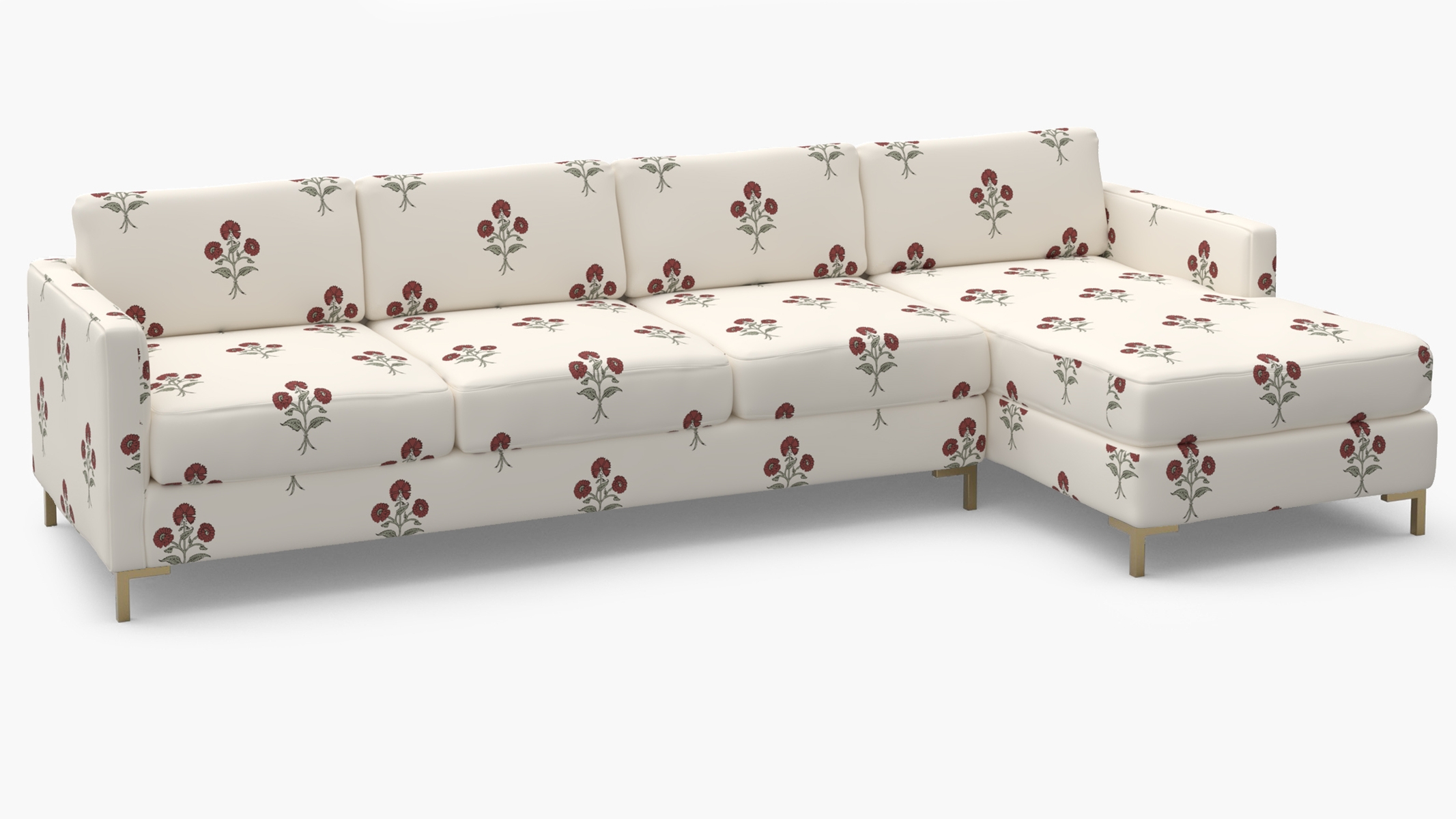 Modern Sectional, Right Facing, Red Delphine, Brass L Leg - Image 1