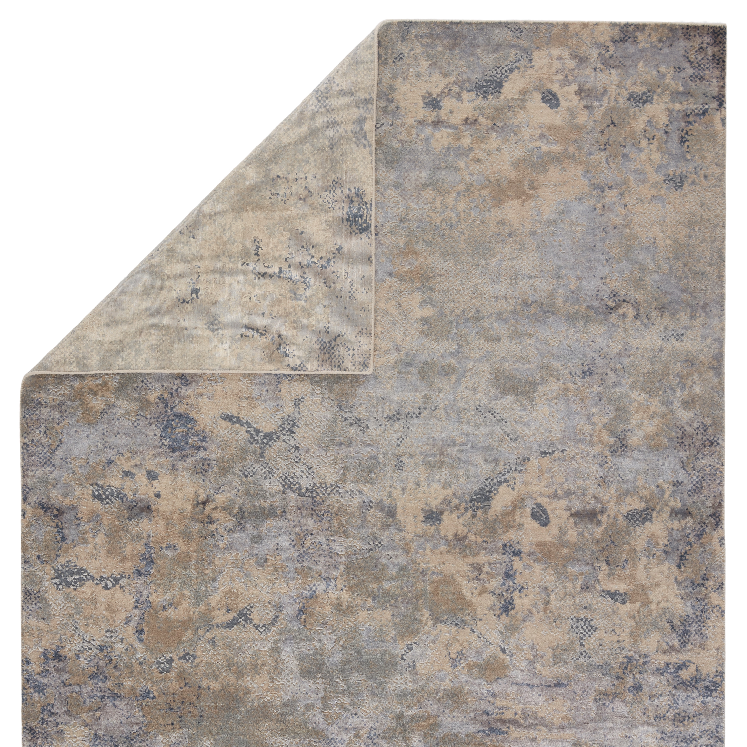 Kavi by Khamaj Hand-Knotted Abstract Light Gray/ Blue Area Rug (10'X14') - Image 2