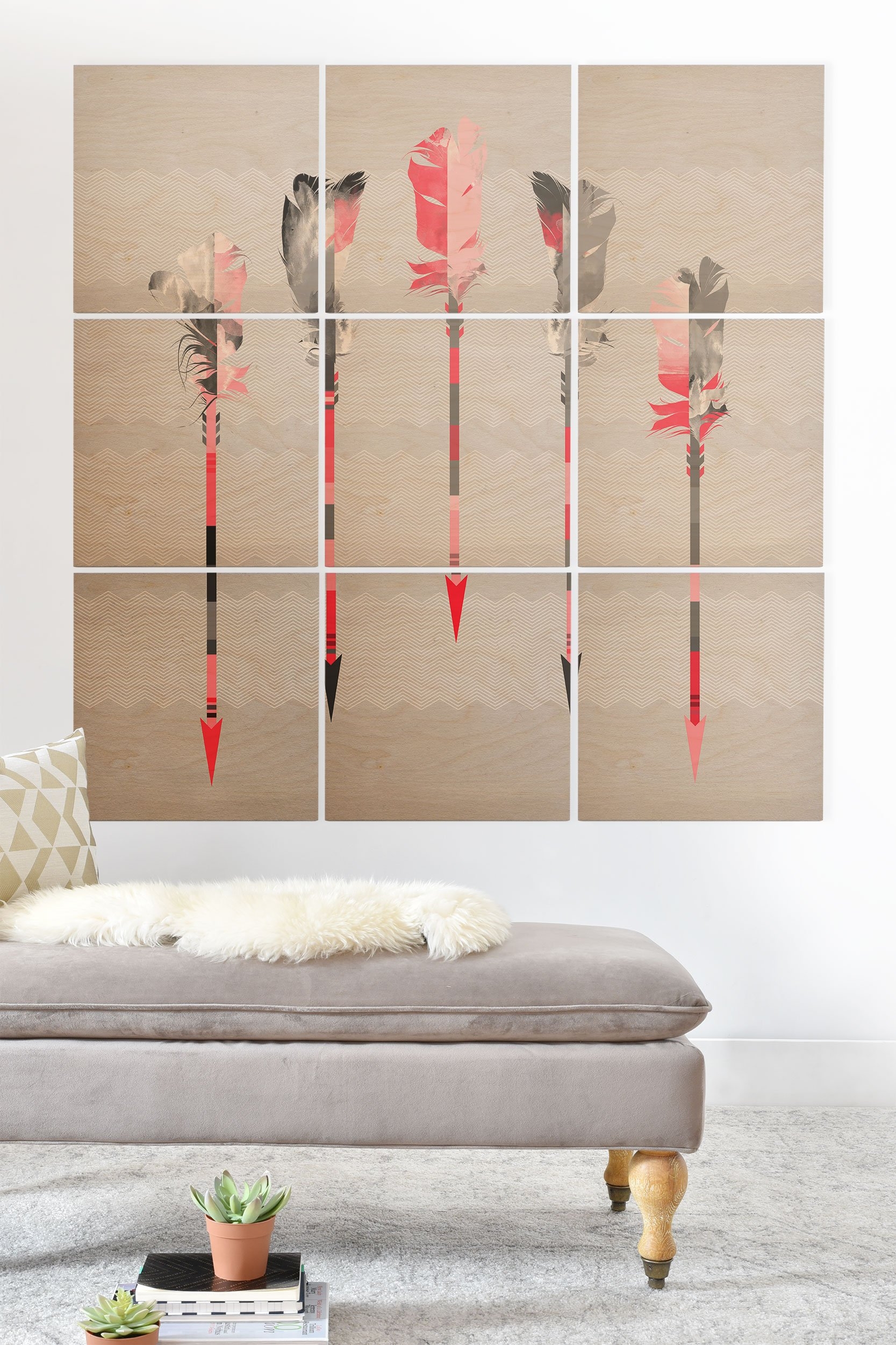 Iveta Abolina Coral Feathers Wood Wall Mural - 5' x 5' (Nine 20" wood Squares) - Image 3