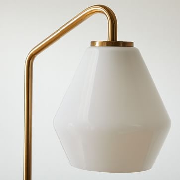 Sculptural Table Lamp Antique Brass Milk Glass Geo (21") - Image 2