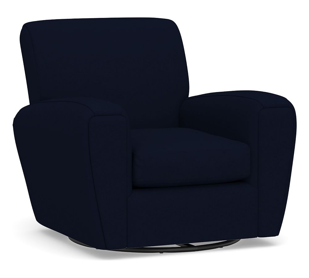 Manhattan Square Arm Upholstered Swivel Armchair, Polyester Wrapped Cushions, Performance Everydaylinen(TM) by Crypton(R) Home Navy - Image 0
