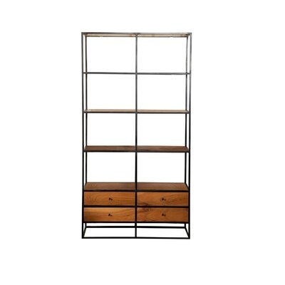 Metal Etagere With 4 Drawers And 4 Shelves, Brown And Black - Image 0