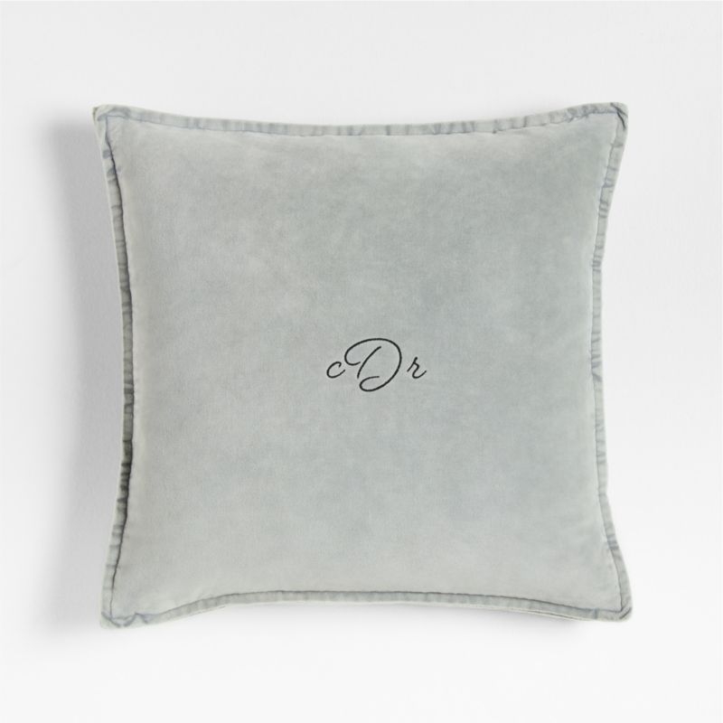 Relaxed Washed Organic Cotton Velvet 20x20 Mist Blue Throw Pillow with Down-Alternative Insert - Image 2