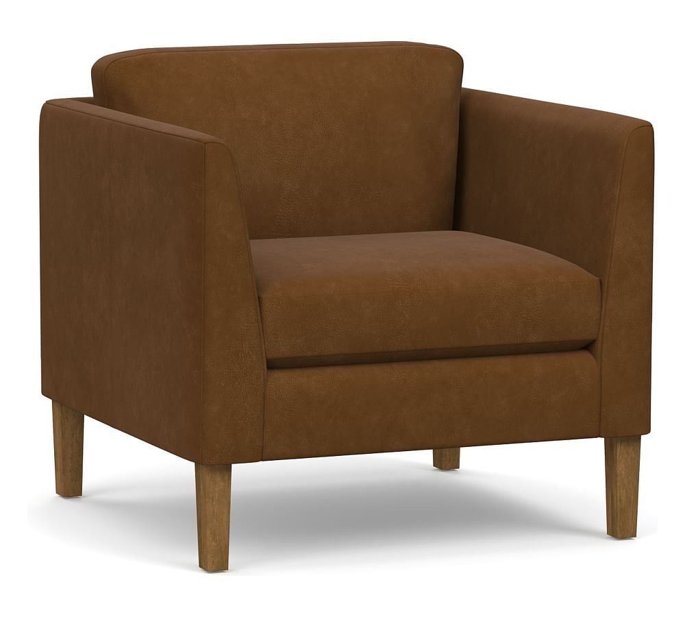 Hudson Leather Armchair, Polyester Wrapped Cushions, Aviator Umber - Image 0