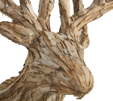 Birch Wood Deer Head Wall Art, Natural, Medium - Image 1