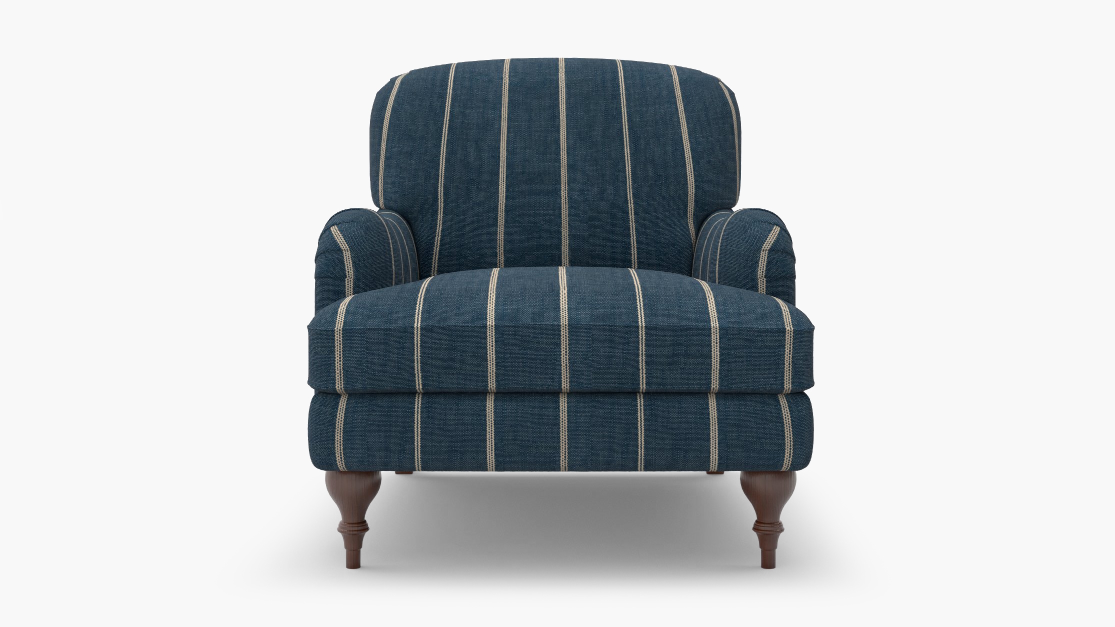 English Roll Arm Chair, Indigo Felix, Walnut Turned Wood Leg - Image 0