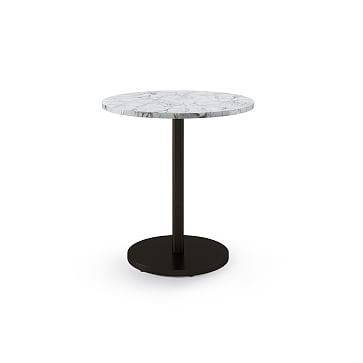 Restaurant Table, Top 30" Round, White Faux Marble, Dining Ht Orbit Base, Bronze/Brass - Image 3