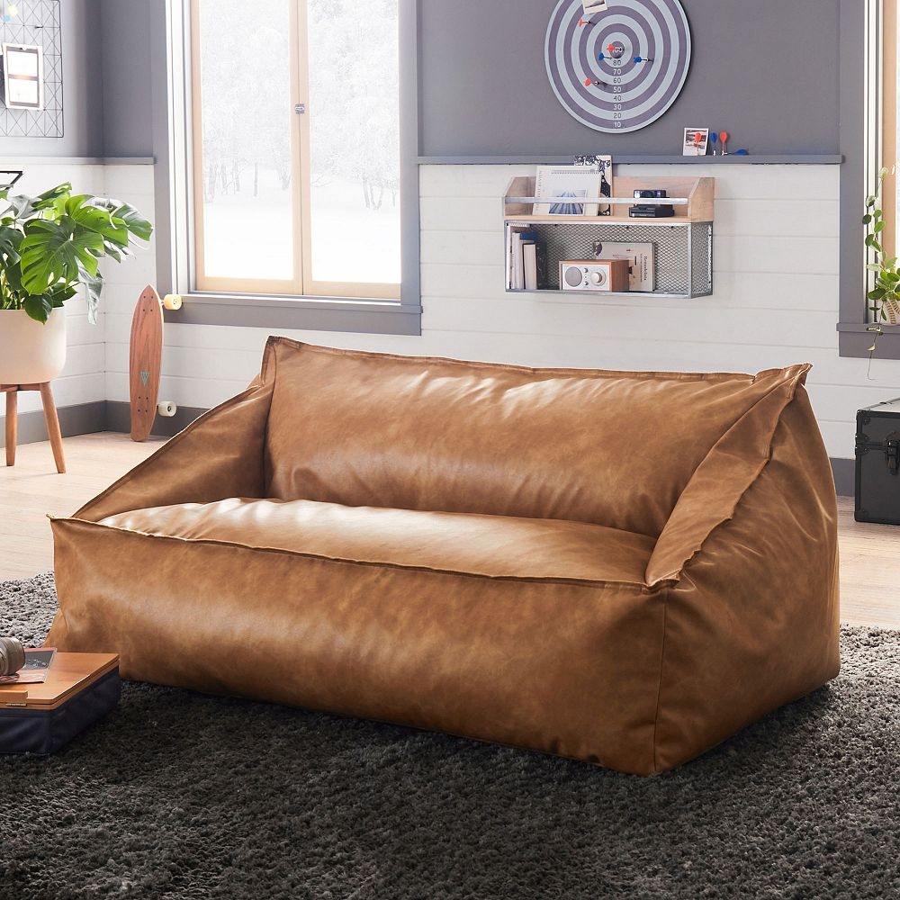 Faux Leather Caramel Double Modern Lounger - Image 0