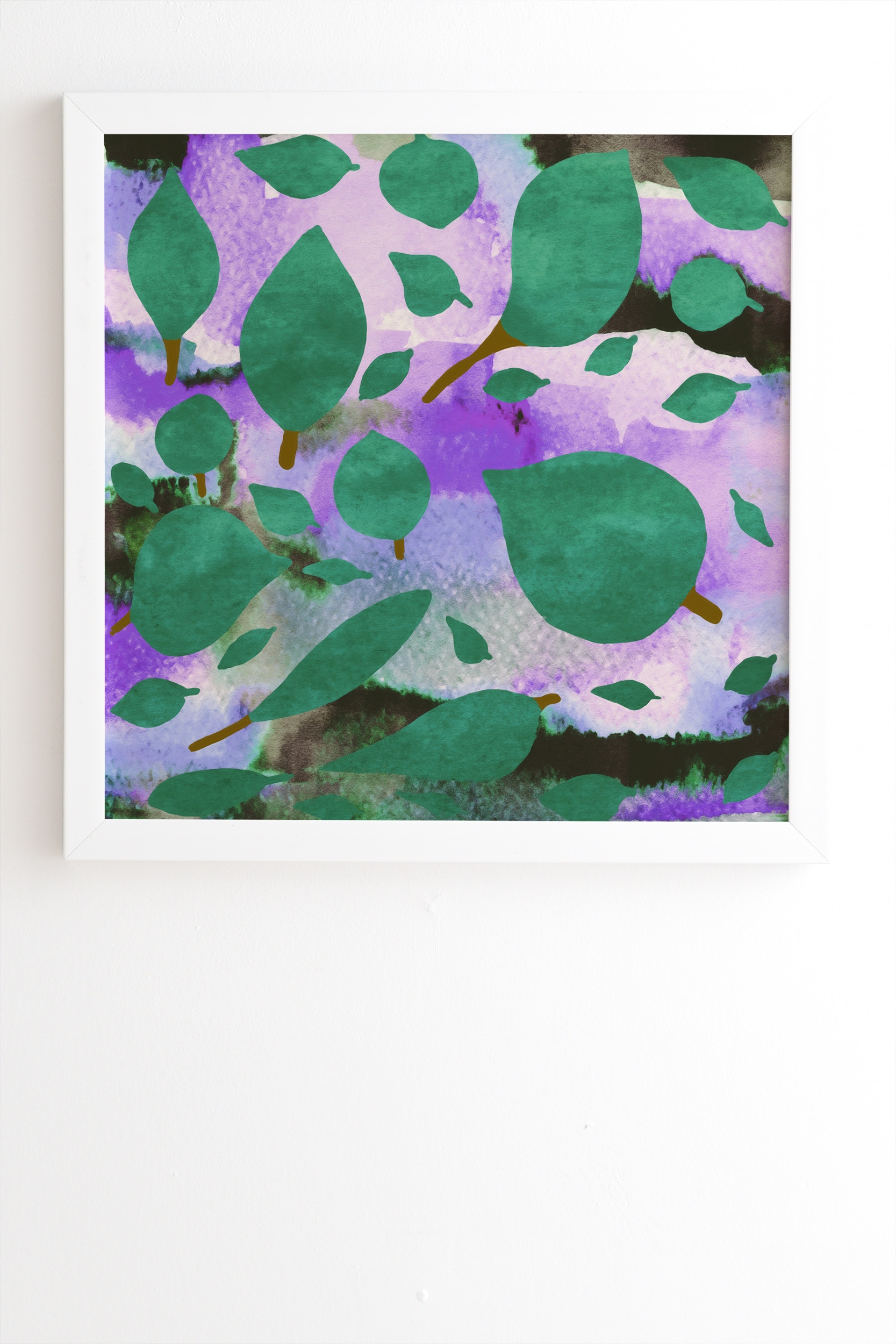 Leaves Green And Purple by Georgiana Paraschiv - Framed Wall Art Basic White 20" x 20" - Image 1