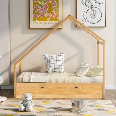 Twin Size Wooden House Bed With Twin Size Trundle - Image 0