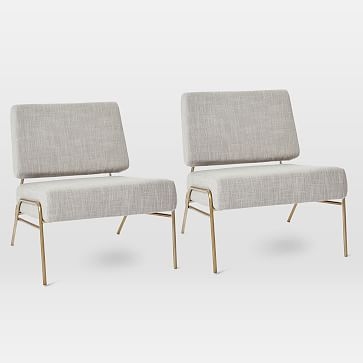 Wire Frame Slipper Chair, Linen Weave, Platinum, Set of 2 - Image 0