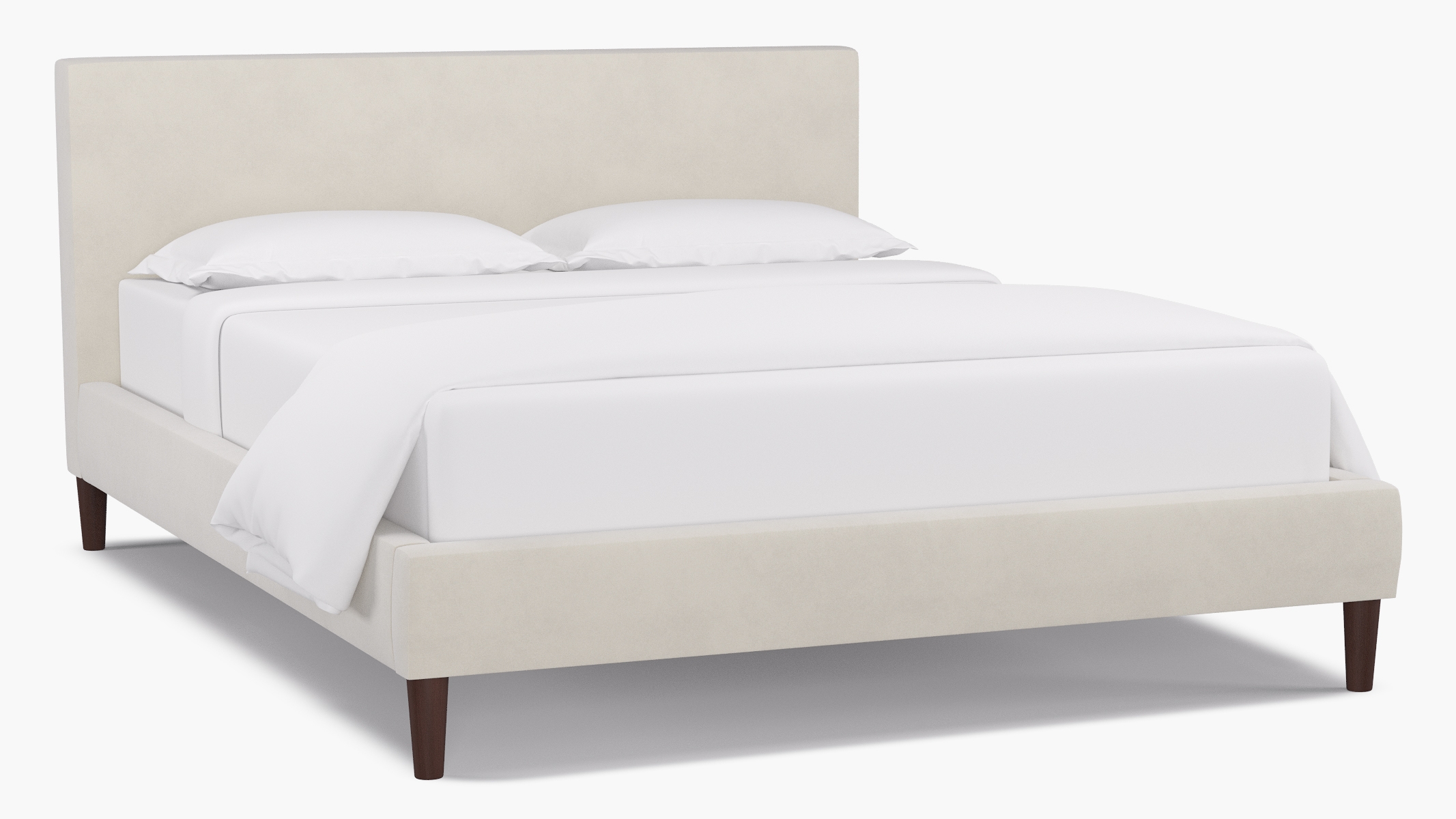 Mid-Century Platform Bed, White Classic Velvet, Espresso, Queen - Image 0