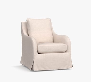 Kelsey Slipcovered Swivel Armchair, Polyester Wrapped Cushions, Performance Heathered Basketweave Alabaster White - Image 3