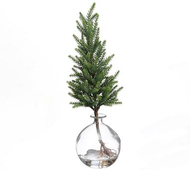 18" Artificial Pine Tree In Glass Vase - Image 1