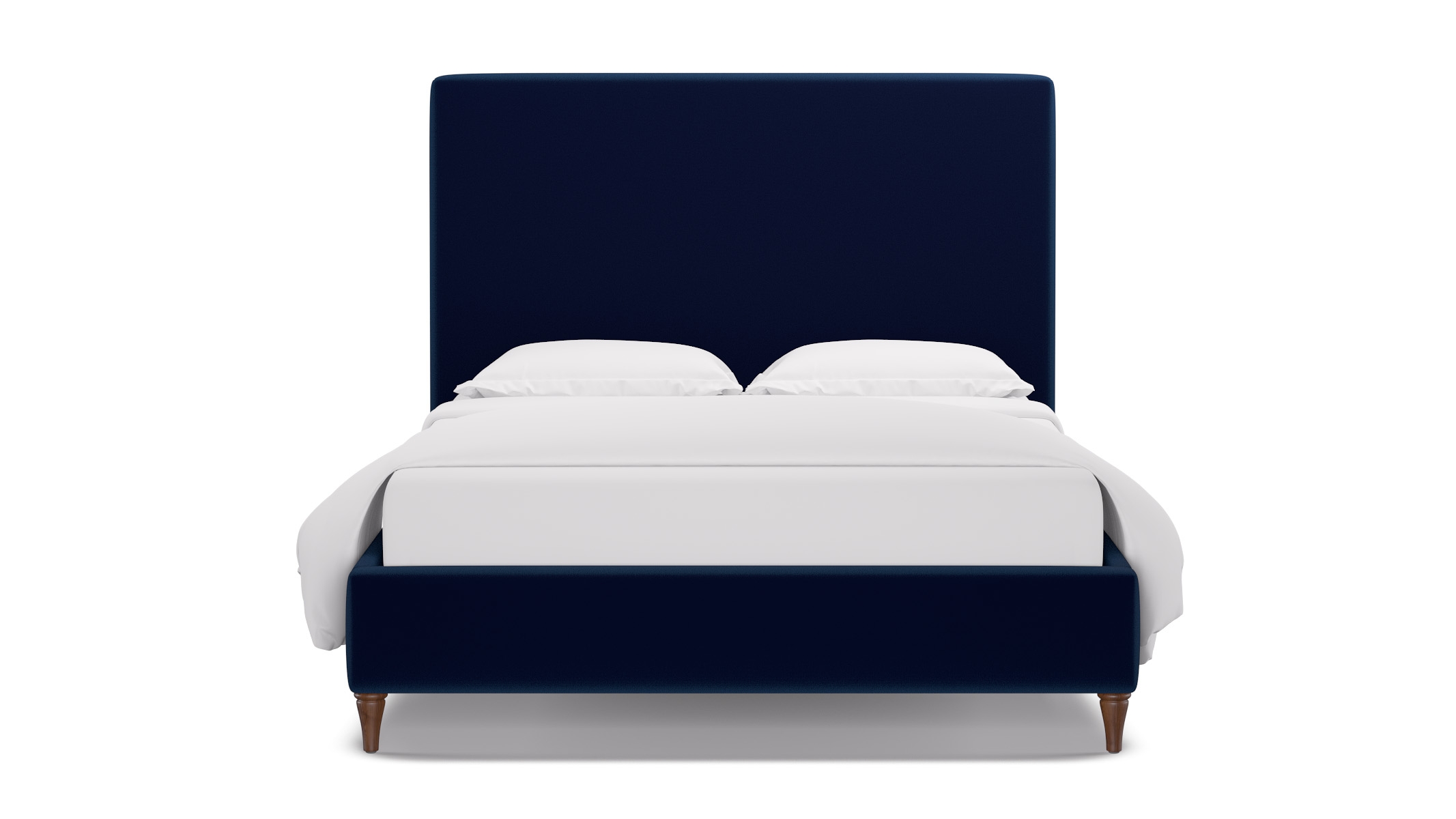 Classic Bed, Navy Performance Velvet, Walnut Decorative Tapered Leg, Twin - Image 0