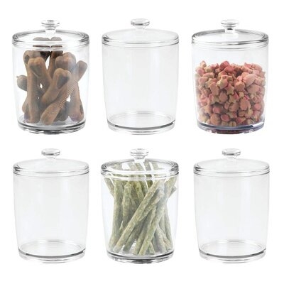 Tall Plastic Pet Storage Canister Jar With Lid - Holds Dog/Puppy Food, Treats, Toys, Medical, Dental And Grooming Supplies - Medium - 6 Pack - Clear - Image 0