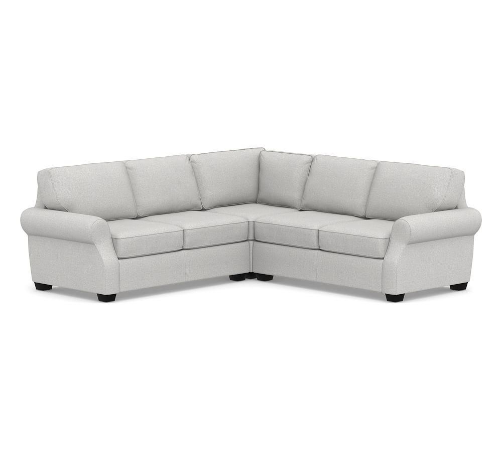 SoMa Fremont Roll Arm Upholstered 3-Piece L-Shaped Corner Sectional, Polyester Wrapped Cushions, Park Weave Ash - Image 0