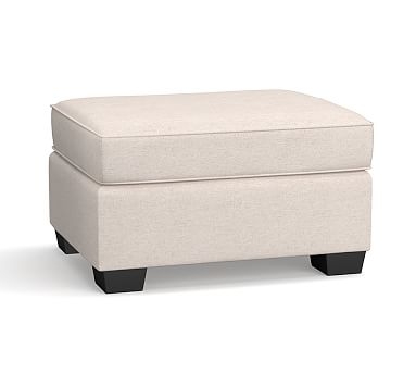 PB Comfort Upholstered Storage Ottoman, Box Edge, Polyester Wrapped Cushions, Chenille Basketweave Pebble - Image 0