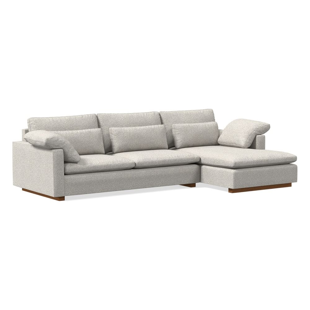 Harmony 112" Right Multi Seat 2-Piece Chaise Sectional, Standard Depth, Chenille Tweed, Storm Gray, Dark Walnut - Image 0