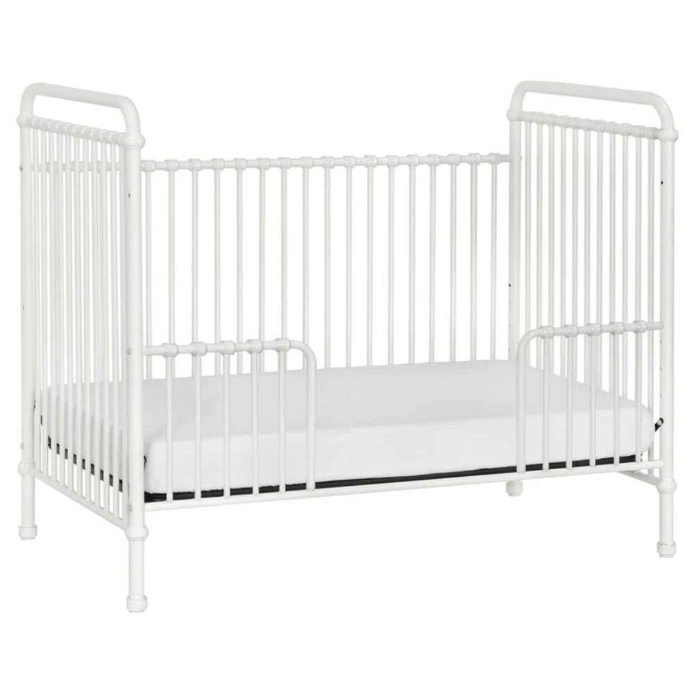 Aurora French Country Washed White Steel Convertible Crib with Kit - Image 0