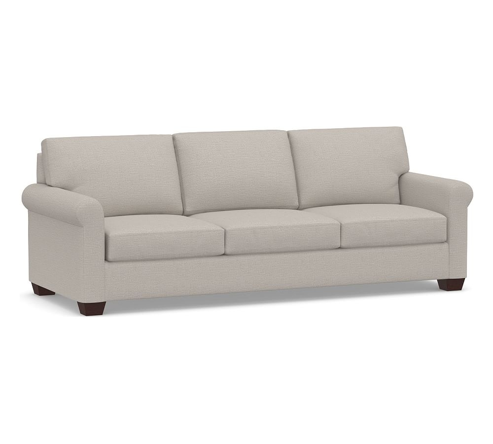 York Roll Arm Upholstered Grand Sofa 97.5" 3-Seater, Down Blend Wrapped Cushions, Chunky Basketweave Stone - Image 0