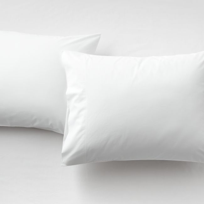 Organic Cotton Percale 400 Thread Count White King Pillowcases Set of 2 - Image 0