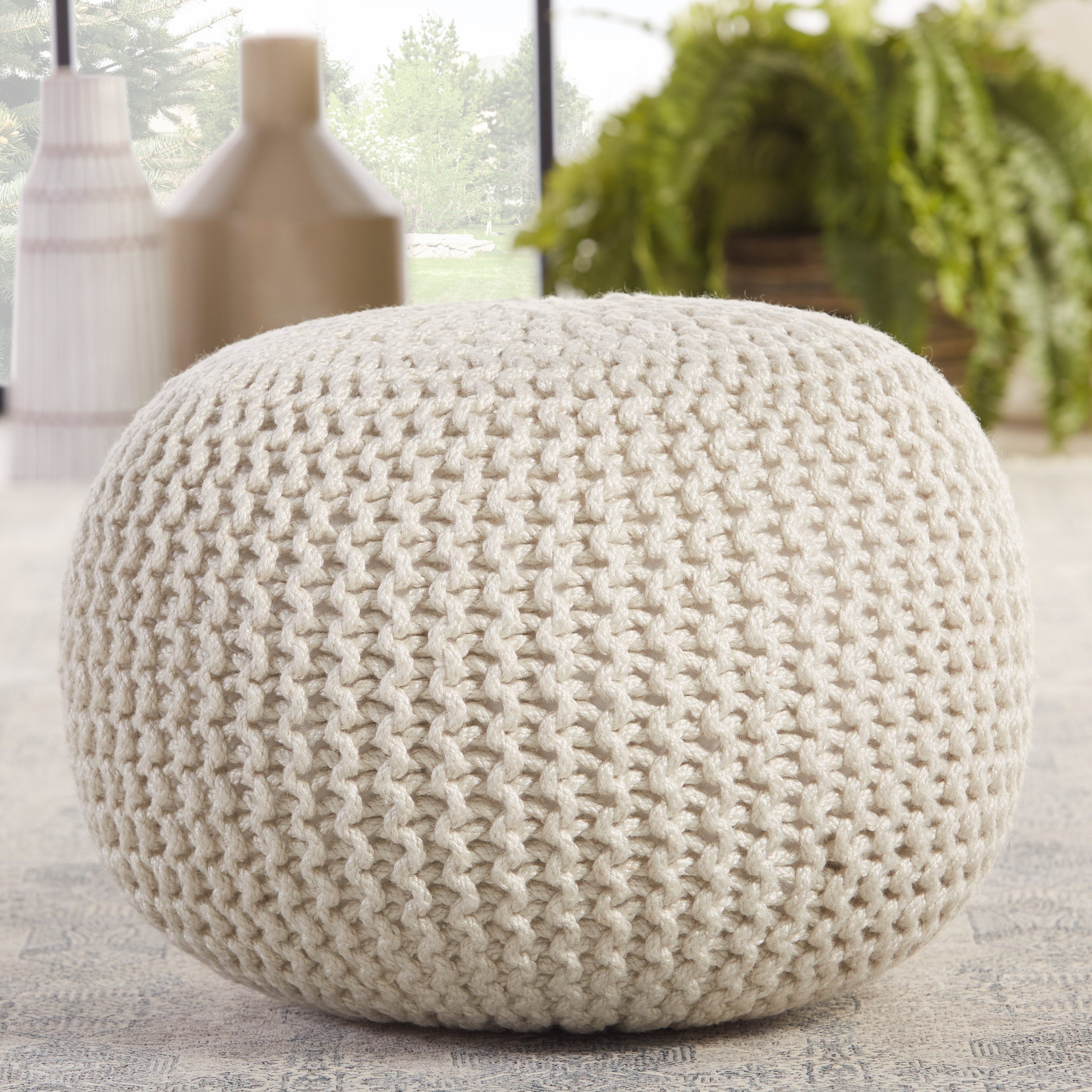 Asilah Indoor/Outdoor Cylinder Pouf, Ivory, 20" - Image 1