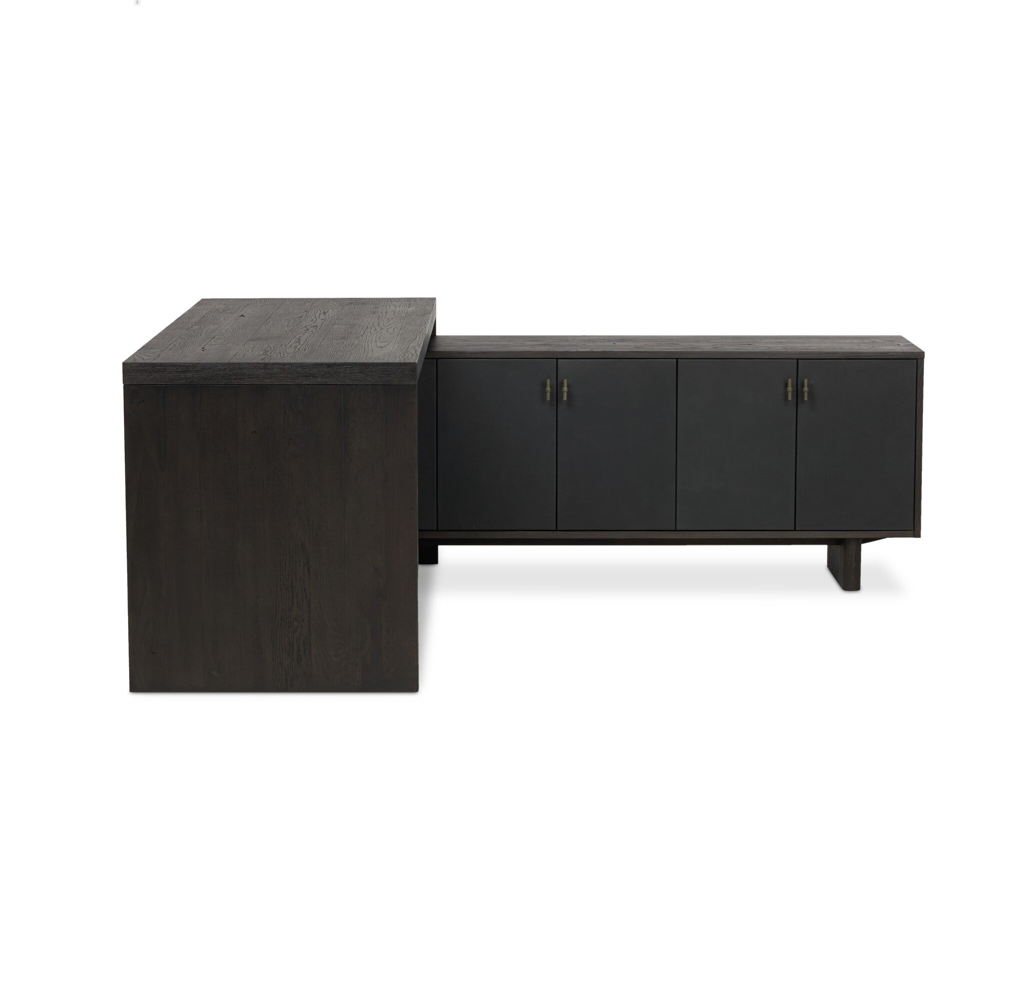 Posada L-Shaped Desk - Worn Black Oak Veneer - Image 1