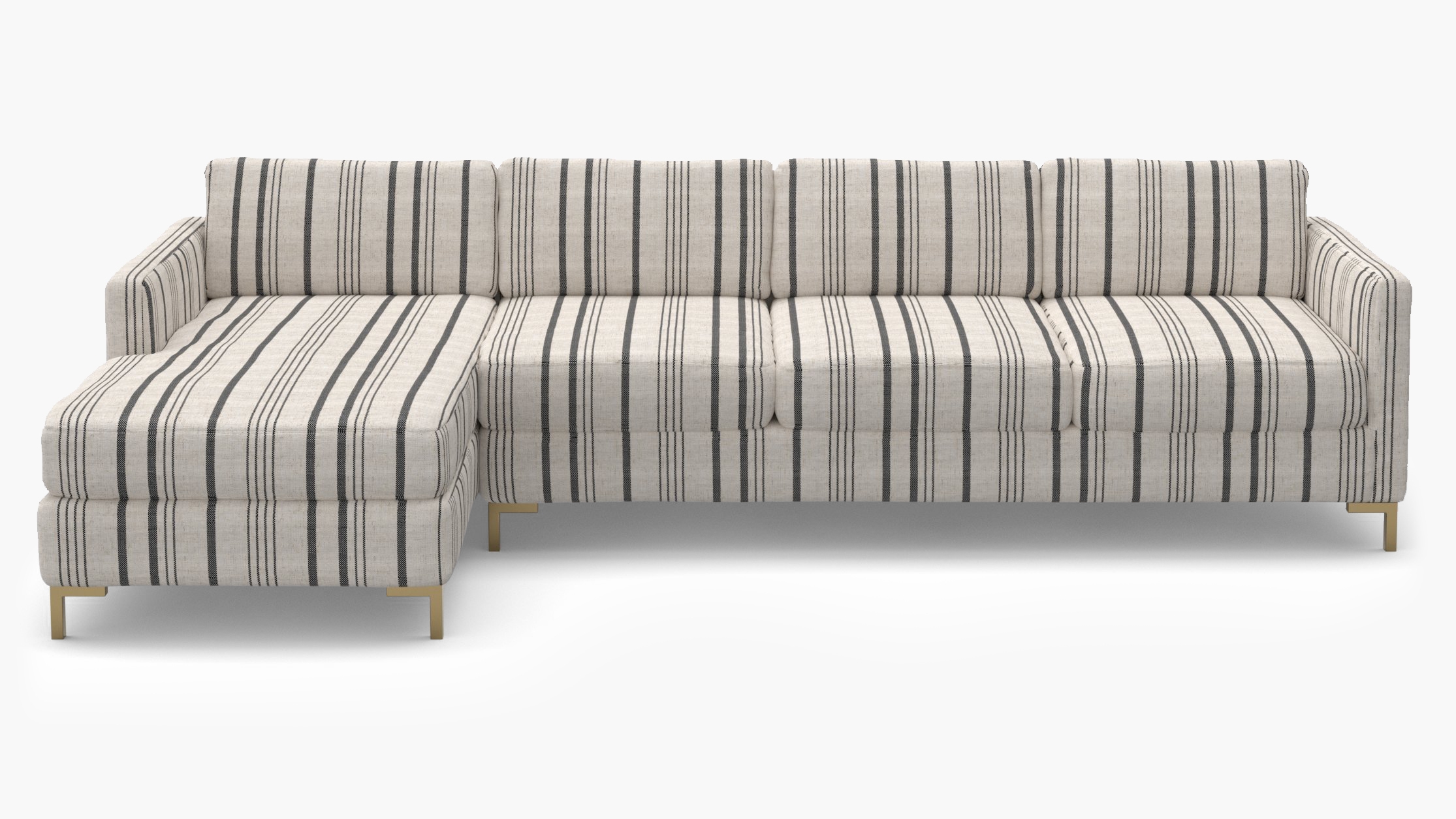 Modern Sectional, Left Facing, Black Market Stripe, Brass L Leg - Image 0