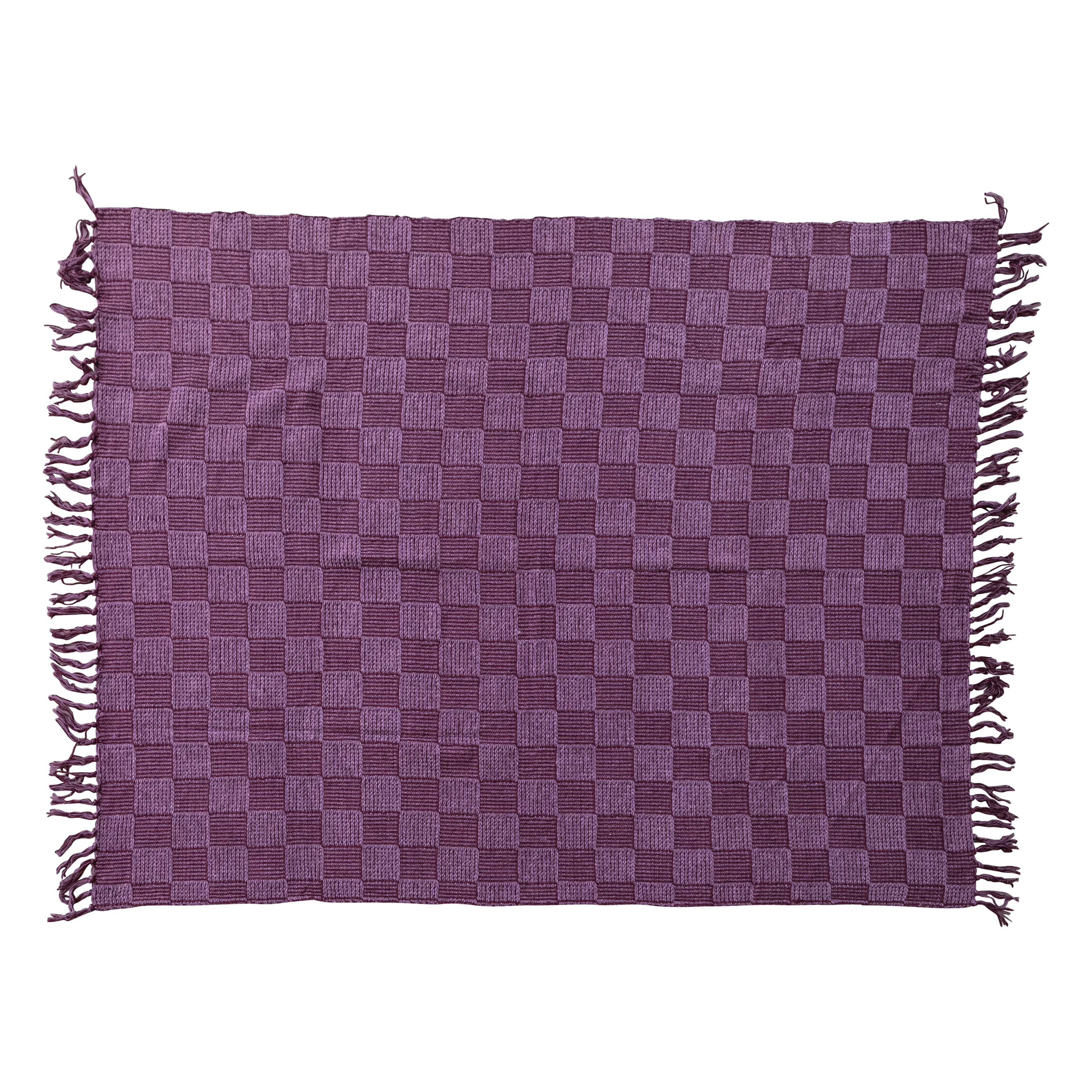 Woven Cotton Blend Chenille Throw with Check Pattern and Fringe, Berry Color and Pink - Image 0