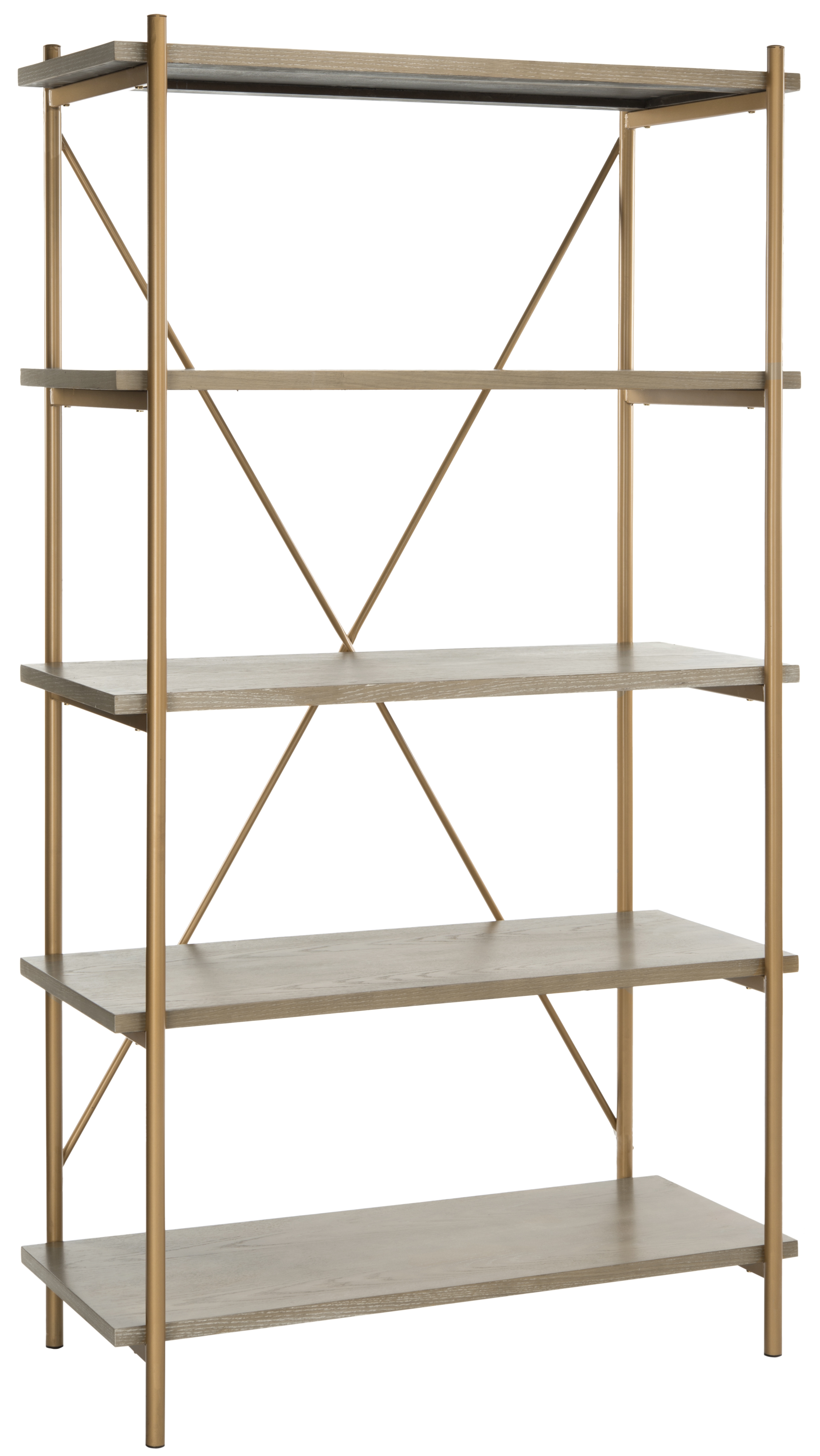 Rigby 5 Tier Etagere - Rustic Oak/Gold - Arlo Home - Image 0