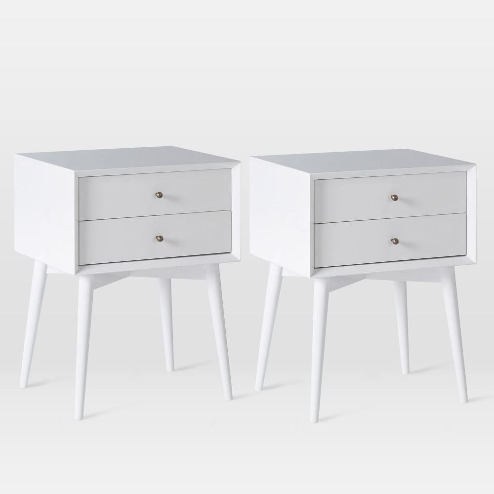 Mid-Century (17.5") Nightstand, White Lacquer, Set of 2 - Image 0