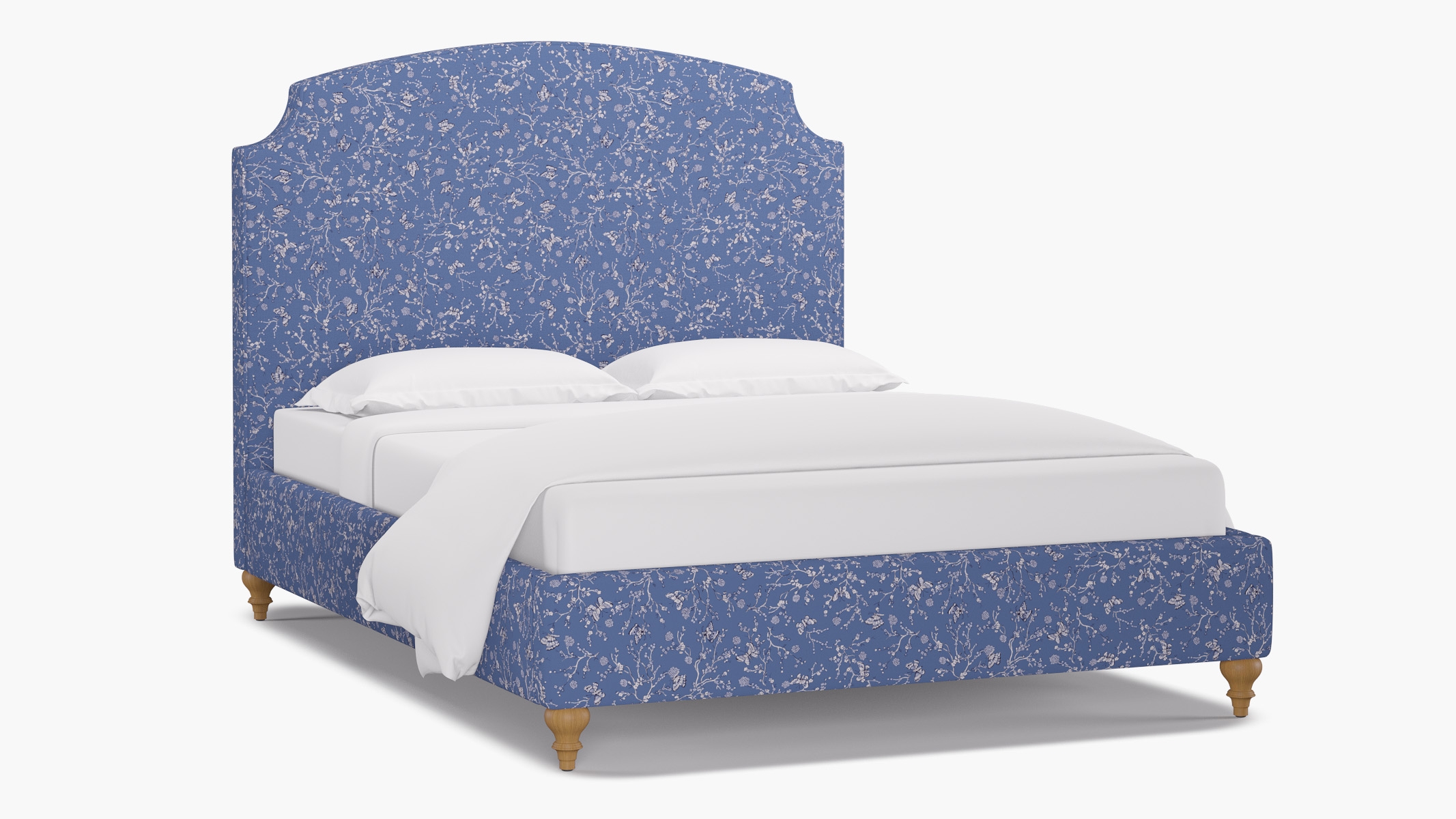 Cove Bed, Blue Mariposa, Natural Traditional Turned Leg, King - Image 1