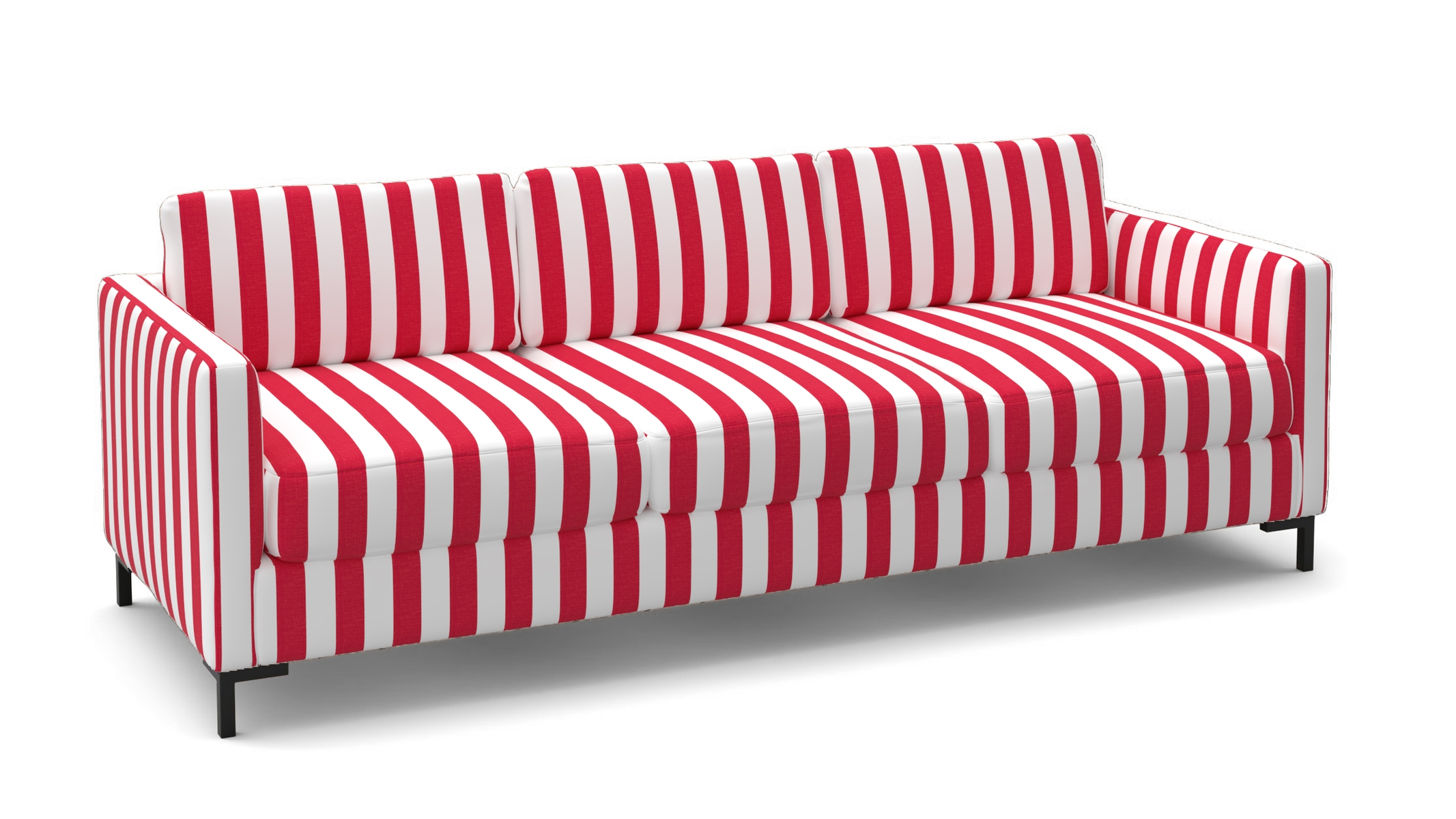 Modern Sofa, Red Cabana Stripe, Bronze L Leg - Image 1